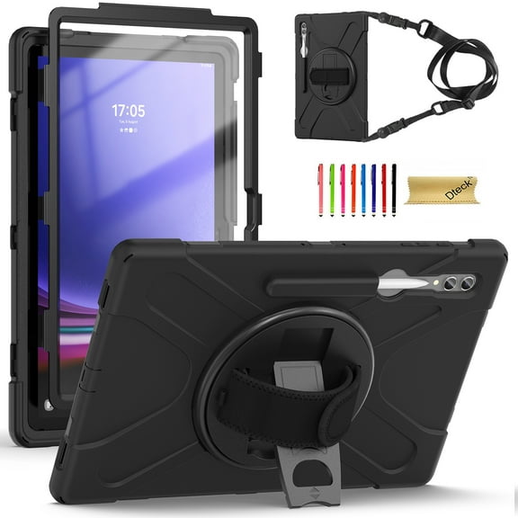 Dteck for Samsung Galaxy Tab S10 Plus/ S9 FE Plus/ S9 Plus 5G Tablet 12.4" Case with Built-in Screen Protector, Pencil Holder 360 Rotating Hand Strap & Stand, Drop-Proof,Black