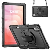 Dteck for Samsung Galaxy Tab S11 Ultra Case with Built-in Screen Protector, Full Body Drop Protection Heavy Duty Shockproof Case with Rotate Hand Strap Stand Shoulder Strap,Black