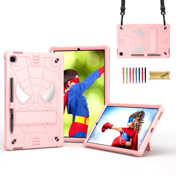 Dteck for Samsung Galaxy Tab S6 Lite Case 2022/2020 Model SM-P610/P613/P615/P619 with Pencil Holder, Heavy Duty Hybrid Shockproof Rugged Kids Case with Kickstand Crossbody Shoulder Strap,Rosegold