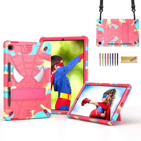 Dteck for Samsung Galaxy Tab S6 Lite Case 2022/2020 Model SM-P610/P613/P615/P619 with Pencil Holder, Heavy Duty Hybrid Shockproof Rugged Kids Case with Kickstand Crossbody Shoulder Strap,Rainbow