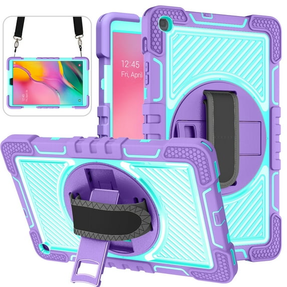 Dteck for Samsung Galaxy Tab S6 Lite case 10.4 Inch 2022/2020 with Rotating Hand Strap Stand/Shoulder Strap, Heavy Duty Shockproof Case for Galaxy Tab S6 Lite (SM-P610/P613/P615/P619),Purple+Mint