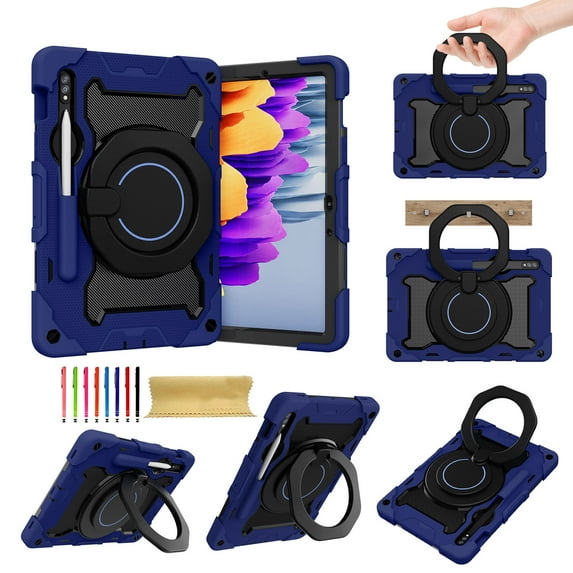 Dteck for Samsung Galaxy Tab S8 2022 Case/Galaxy Tab S7 2020 Case 11 inch, Heavy Duty for SM-T870 T875 X700 X706, Shockproof Protective Rugged Case with Pencil Holder/Rotating Bracket Cover, Darkblue
