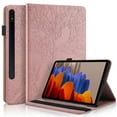 thumbnail image 1 of Dteck Samsung Galaxy Tab S8/S7 Case 11 Inch (SM-X700/X706/T870/T875/T878), PU Leather Folding Stand Cover with Built-in S Pen Holder, Multiple Angle Embossed Cover with Cards Pocket,Rosegold, 1 of 5
