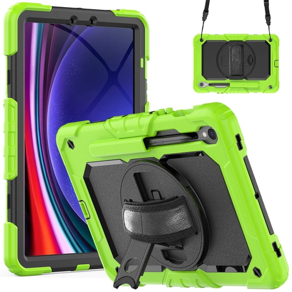 Dteck for Samsung Galaxy Tab S9 Case 11 Inch 2023 (SM-X710/X716B/X718U), Heavy Duty Shockproof Screen Protector Hard Rugged Cover with Kickstand, Crossbody Shoulder Strap, S Pen Holder,Green