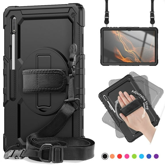 Dteck for Samsung Galaxy Tab S9 Plus 12.4 Inch 2023 Tablet,Full Body Shockproof Heavy Duty Protective Case with Screen Protector,Rotating Stand/Handle/Shoulder Strap,Black