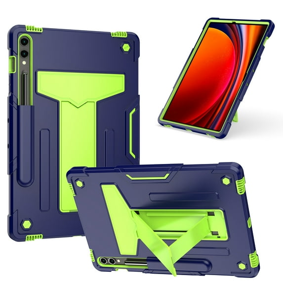 Dteck for Samsung Galaxy Tab S9 Plus Case 2023, Heavy Duty Rugged Military Grade Shockproof Case for Galaxy Tab S9 Plus / S9 FE Plus 12.4 Inch with Kickstand - S Pen Holder, Navy + Green