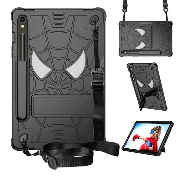 Dteck for Samsung Galaxy Tab S9 / S9 FE 2023 Case, Heavy Duty Rugged Silicone Cover with S Pen Holder, Kickstand, Shoulder Strao for Galaxy TabS9 11" / S9 FE 10.9 Inch,Black