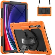Dteck for Samsung Galaxy Tab S9 Ultra Case /Galaxy Tab S8 Ultra Case 14.6 Inch,Full Body Shockproof Heavy Duty Protective Case with Screen Protector,Rotating Stand/Handle/Shoulder Strap,Orange