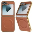 thumbnail image 1 of Dteck For Samsung Galaxy Z Flip 3 5G Case, Shockproof Magntic Premium PU Leather + PC Shell Ultra Thin Slim Durable Non-Slip Phone Case Protective Cover, Brown, 1 of 5