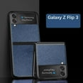 thumbnail image 1 of Dteck Samsung Galaxy Z Flip 3 5G Case, Stylish Slim Thin Soft Litchi Texture Leather Classic Lightweight Secure Grip Anti-Fingerprint Non-Slip Protective Shock-Absorbing for Flip 3 5G Cover (Blue), 1 of 2