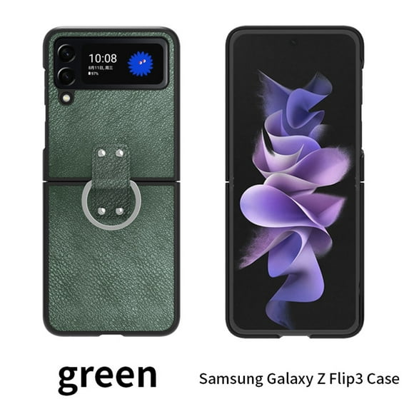 Dteck for Samsung Galaxy Z Flip 3 6.7" 2021 Case, Lightweight Premium PU Leather Anti-Drop Case with 360°Kicksatnd Shockproof Protective Case for Z Flip 3 Ladies Women Men, Green
