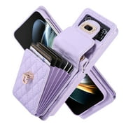 Dteck for Samsung Galaxy Z Flip 3 Accordion Crossbody Wallet Case, Z Flip3 5G Case with 6 Card Slots, Stylish Soft PU Leather Shockproof Phone Case with Adjustable Strap for Galaxy Z Flip3,Purple