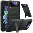 thumbnail image 1 of Dteck for Samsung Galaxy Z Flip 3 Case with Built-in Kickstand, Carbon Fiber Leather on Back, Hybrid Shockproof Hard Protective Cover for Galaxy Z Flip 3 5G,Black, 1 of 7