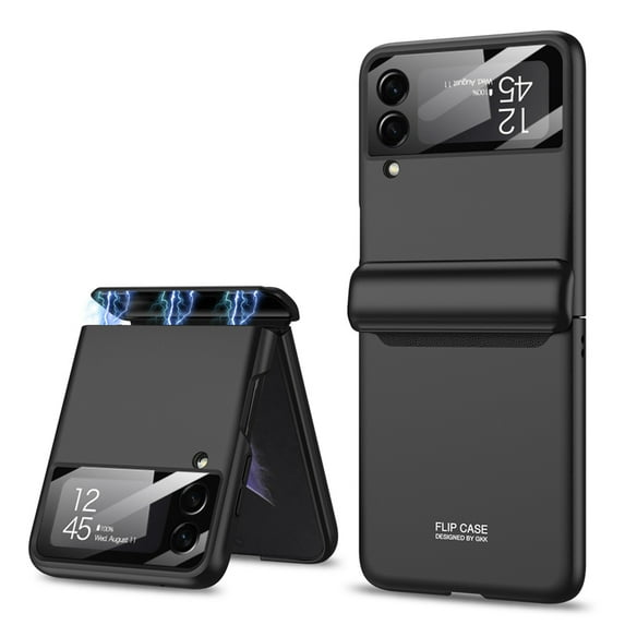 Dteck for Samsung Galaxy Z Flip 3 Case Hinge Protection Cover Silm PC Magnetic Hinge All-Inclusive Glass Camera Lens Protector Case For Samsung Galaxy Z Flip3 5G,Black
