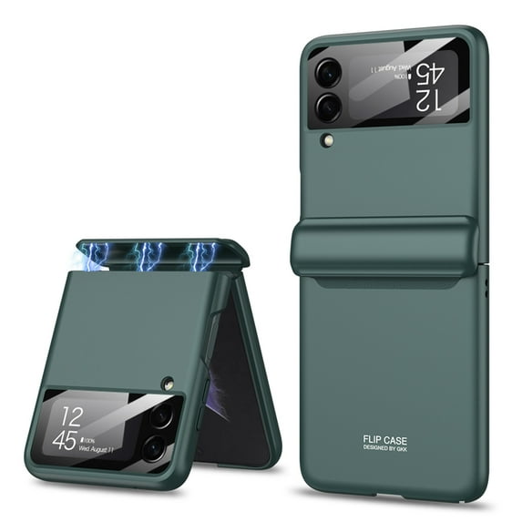 Dteck for Samsung Galaxy Z Flip 3 Case Hinge Protection Cover Silm PC Magnetic Hinge All-Inclusive Glass Camera Lens Protector Case For Samsung Galaxy Z Flip3 5G,Darkgreen