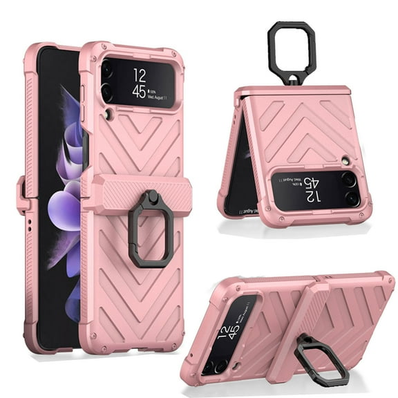 Dteck for Samsung Galaxy Z Flip 3 Case with Stand Cover & 360 degree Ring Magnetic Kickstand Military Grade Heavy Duty Protective Armor Case Compatible with Magnetic Car Mount Holder, Pink