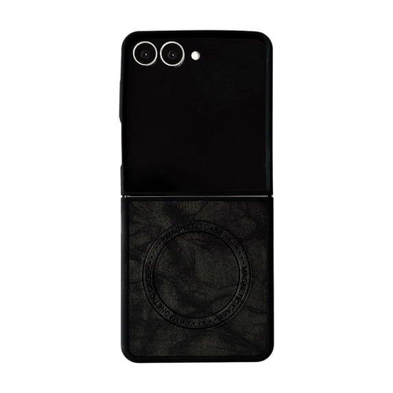Dteck for Samsung Galaxy Z Flip 4 5G Case, Magnetic Compatible with MagSafe Accessory Shockproof PU Leather + Soft TPU Shell Ultra Thin Slim Anti-Scratch Protective Case, Black