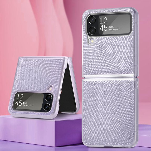 Dteck for Samsung Galaxy Z Flip 4 5G Case, PU Leather + Hard PC Shell Ultra Thin Slim Durable Protective Phone Case Cover for Samsung Galaxy Z Flip 4 5G 2022, Lightpurple