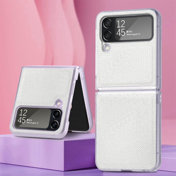 Dteck for Samsung Galaxy Z Flip 4 5G Case, PU Leather + Hard PC Shell Ultra Thin Slim Durable Protective Phone Case Cover for Samsung Galaxy Z Flip 4 5G 2022, White