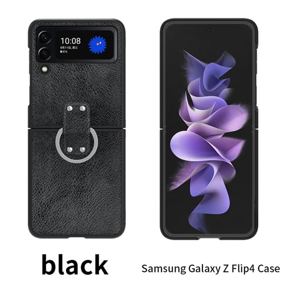Dteck for Samsung Galaxy Z Flip 4 6.7" 2022 Case, Lightweight Premium PU Leather Anti-Drop Case with 360°Kicksatnd Shockproof Protective Case for Z Flip 4 Ladies Women Men, Black