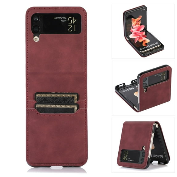 Dteck for Samsung Galaxy Z Flip 4 6.7" 2022 Folding Case, Lightweight Premium PU Leather Anti-Drop Case with Card Slot Shockproof Protective Case for Samsung Z Flip 4 Ladies Women Men, Winered