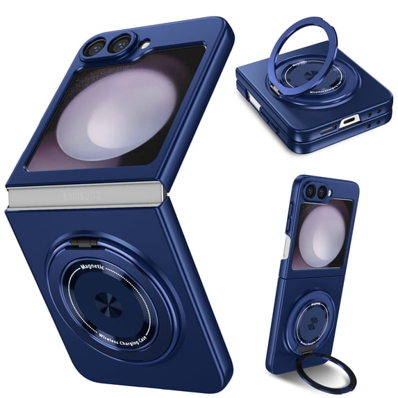 Dteck for Samsung Galaxy Z Flip 4 Case with 360° Rotatable Magnetic Ring Stand, Compatible with Mag-safe, Slim Thin Matte PC Shockproof Protective Phone Case for Women Men,Royalblue