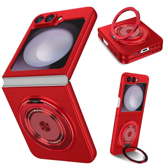 Dteck for Samsung Galaxy Z Flip 4 Case with 360° Rotatable Magnetic Ring Stand, Compatible with Mag-safe, Slim Thin Matte PC Shockproof Protective Phone Case for Women Men,Red