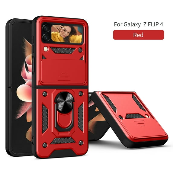 Dteck for Samsung Galaxy Z Flip 4 Case, Shockproof Built in 360 Degree Rotatable Kickstand Ring Support Magnetic Car Mount Military Grade Protective Cover,Red