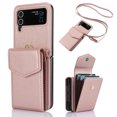 thumbnail image 1 of Dteck for Samsung Galaxy Z Flip 4 Wallet Case,Leather Case with 3 Accordion Card Slots and RFID Blocking Adjustable Crossbody Strap for Unisex,Rosegold, 1 of 7