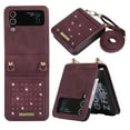 thumbnail image 1 of Dteck Samsung Galaxy Z Flip 4 Wallet Case, Slim PU Leather with Bling Diamond RFID Blocking Card Holder Purse Case with Crossbody Shoulder Strap Phone Cover for Samsung Galaxy Z Flip 4, Winered, 1 of 9