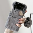 thumbnail image 1 of Dteck for Samsung Galaxy Z Flip 4 Warm Plush Case with Heart Plush Pendant Diamond Cute Case for Girls Women Fluffy Furry Back Slim Shockproof Cover for Galaxy Z Flip 4 5G,Gray, 1 of 5