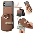 thumbnail image 1 of Dteck for Samsung Galaxy Z Flip 4 Zipper Wallet Case with Credit Card Holder, Shockproof RFID Blocking Card Holder 360° Rotation Ring Stand Kickstand Protective PU Leather Cover, Brown, 1 of 9