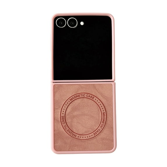 Dteck for Samsung Galaxy Z Flip 5 5G Case, Magnetic Compatible with MagSafe Accessory Shockproof PU Leather + Soft TPU Shell Ultra Thin Slim Anti-Scratch Protective Case, Pink