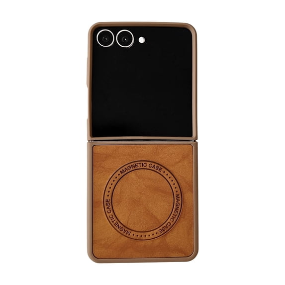 Dteck for Samsung Galaxy Z Flip 5 5G Case, Magnetic Compatible with MagSafe Accessory Shockproof PU Leather + Soft TPU Shell Ultra Thin Slim Anti-Scratch Protective Case, Brown