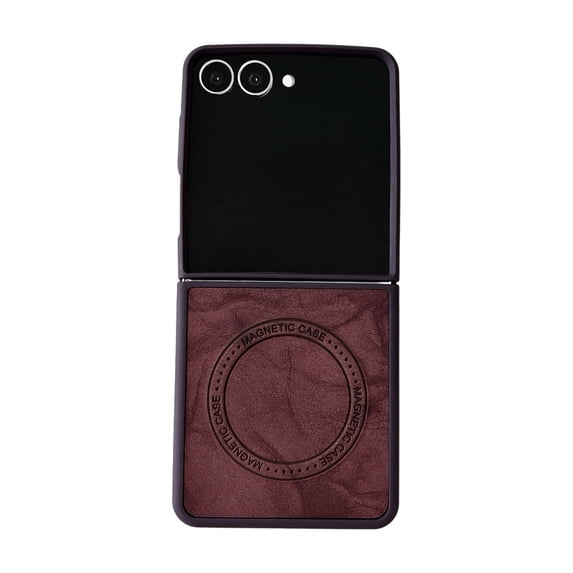 Dteck for Samsung Galaxy Z Flip 5 5G Case, Magnetic Compatible with MagSafe Accessory Shockproof PU Leather + Soft TPU Shell Ultra Thin Slim Anti-Scratch Protective Case, Winered