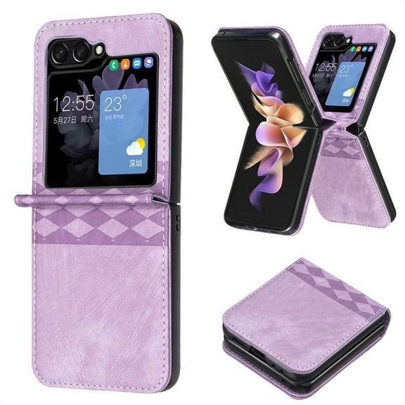 Dteck for Samsung Galaxy Z Flip 5 5G Case,Shockproof PU Leather Hard Shell Ultra Thin Slim Durable Protective Phone Case Cover for Samsung Galaxy Z Flip 5 5G 2023,Purple