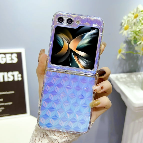 Dteck for Samsung Galaxy Z Flip 5 5G Cute Clear Laser Glitter Hard PC Pattern Slim Protective Shockproof Girls Women Case for Samsung Galaxy Z Flip 5,Blue
