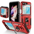 thumbnail image 1 of Dteck for Samsung Galaxy Z Flip 5 Case with Back Screen Protector + Hinge Protection + Finger Ring Metal Kickstand, Heavy Duty Shockproof Rugged Protective Cover for Samsung Galaxy Z Flip5,Red Black, 1 of 8