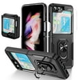 thumbnail image 1 of Dteck for Samsung Galaxy Z Flip 5 Case with Back Screen Protector + Hinge Protection + Finger Ring Metal Kickstand, Heavy Duty Shockproof Rugged Protective Cover for Samsung Galaxy Z Flip5,Black, 1 of 8