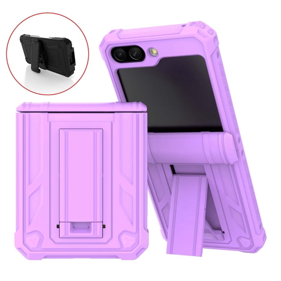 Dteck for Samsung Galaxy Z Flip 5 Case with Belt Clip, Z Flip5 Case with Hinge Protection, Heavy Duty Durable Shockproof Rugged Case with Kickstand for Samsung Galaxy Z Flip5 5G,Purple