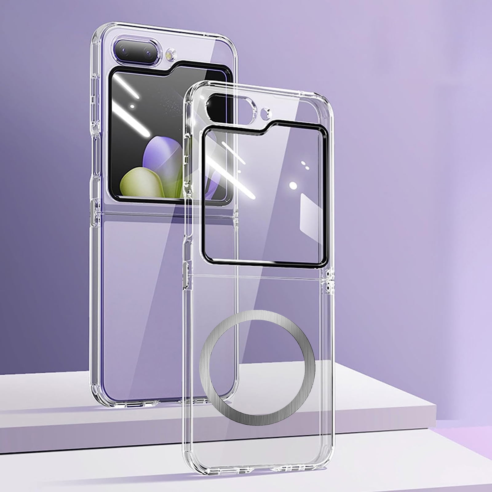 Dteck for Samsung Galaxy Z Flip 5 Case with Builtin Front Screen