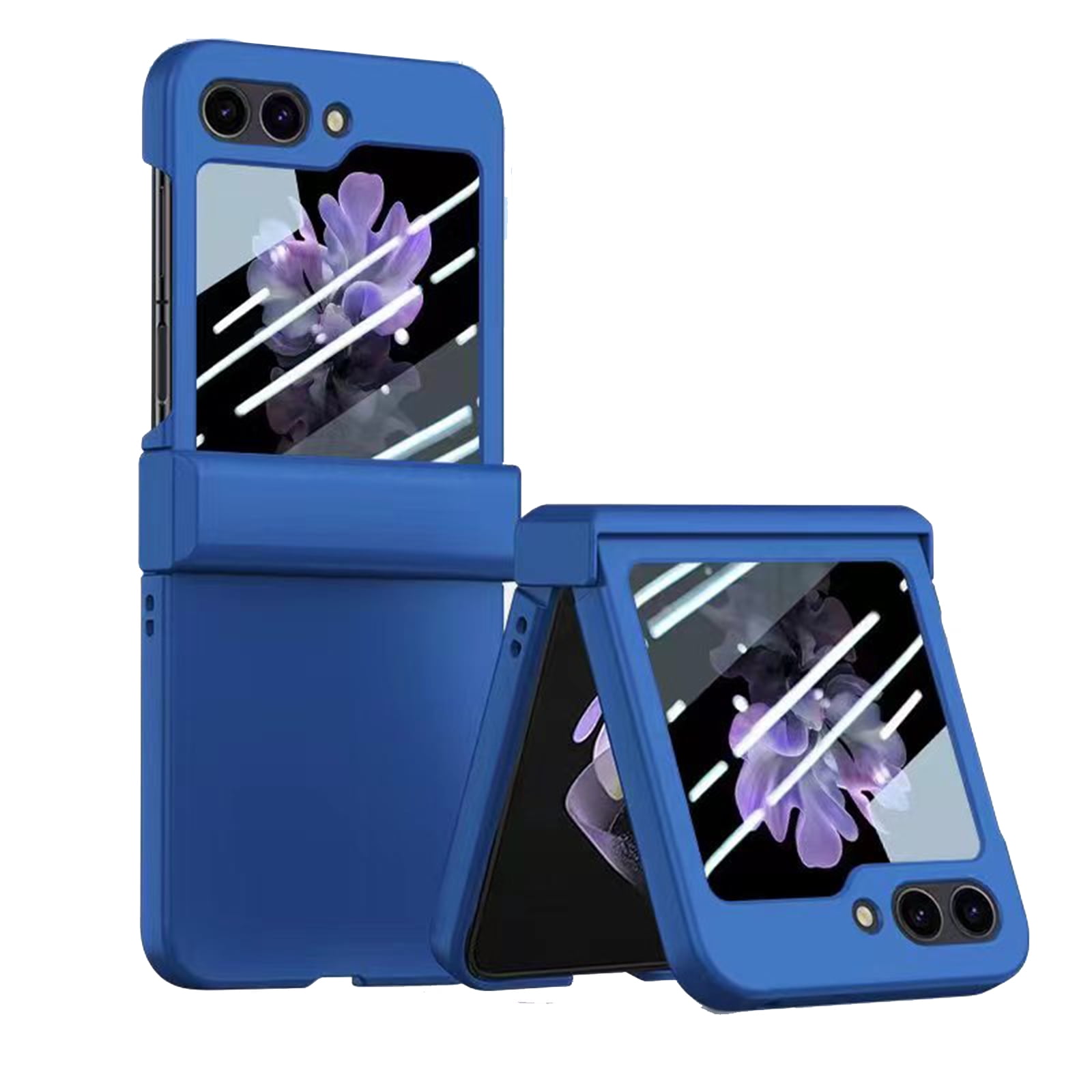 Dteck Case for Galaxy Z Flip 5, Glass Screen Protector, Wireless Charging, Shockproof, 5G, Blue