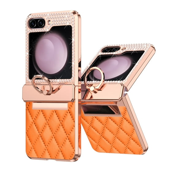 Dteck for Samsung Galaxy Z Flip 5 Case, Z Flip 5 Case with Ring Stand Hinge Protection PU Leather + Hard PC Shell Ultra Thin Slim Durable Protective Case for Samsung Galaxy Z Flip 5 5G 2023,Orange