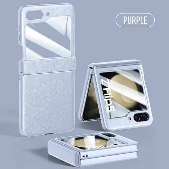 Dteck for Samsung Galaxy Z Flip 5 Case with Hinge Protection, Built-in Screen Protector Slim PU Leather Shockproof Protective Case for Samsung Galaxy Z Flip 5 5G,Purple