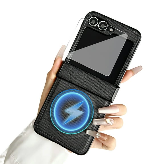 Dteck for Samsung Galaxy Z Flip 5 Case with Hinge Protection & Front Screen Protector, Slim Fit Stylish Shockproof Rugged Full Body Protective Phone Case for Z Flip 5 5G,Black