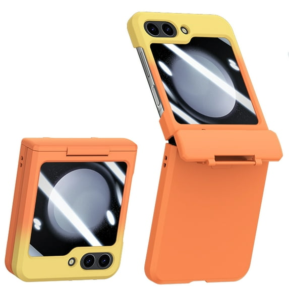 Dteck for Samsung Galaxy Z Flip 5 Case with Hinge Protection, Z Flip 5 Full Cover Slim Case Built-in Outer Screen Protector, HD Clearly Shockproof Case for Galaxy Z Flip5 5G (2023),Yellow Orange