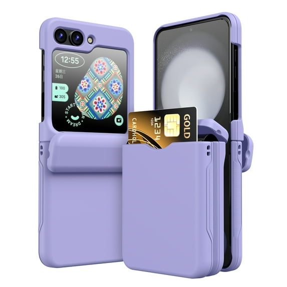 Dteck for Samsung Galaxy Z Flip 5 Case with Hinge Protection, Galaxy Z Flip 5 Case with Card Slot Holder, Shockproof Rugged Protective Phone Cover for Samsung Z Flip5 5G,Purple