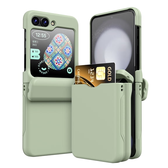 Dteck for Samsung Galaxy Z Flip 5 Case with Hinge Protection, Galaxy Z Flip 5 Case with Card Slot Holder, Shockproof Rugged Protective Phone Cover for Samsung Z Flip5 5G,Green