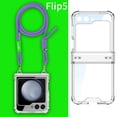 thumbnail image 1 of Dteck for Samsung Galaxy Z Flip 5 Case with Hinge Protection, Lightweight Non-Yellowing Transparent Clear Phone Cover with Crossbody Nylon Lanyard for Samsung Z Flip 5,Clear Case+Purple Strap, 1 of 4