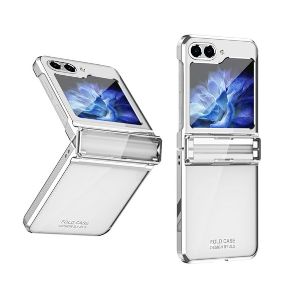 Dteck for Samsung Galaxy Z Flip 5 Case with Hinge Protection, Luxury Plating Frame Electroplate Transparent Clear Shockproof Protective Case for Samsung Galaxy Z Flip5 5G,Silver